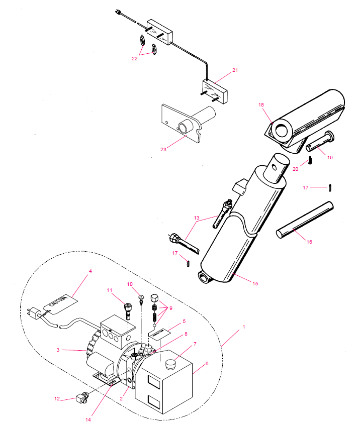 HYDRAULIC COMPONENTS AND RETURN TO DOCK LEVEL SWITCH